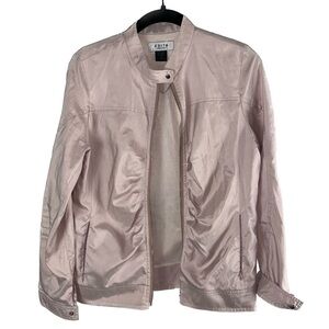 Moto Jacket Long Sleeve Snap Neck Zip Up Mesh Lined Bomber Jacket Zipper Pockets